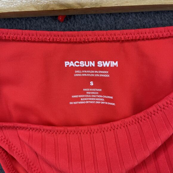 Pacsun Swim Bikini Womens Top Large Bottom Small Red Ribbed Two Piece Tie Side - Picture 10 of 11